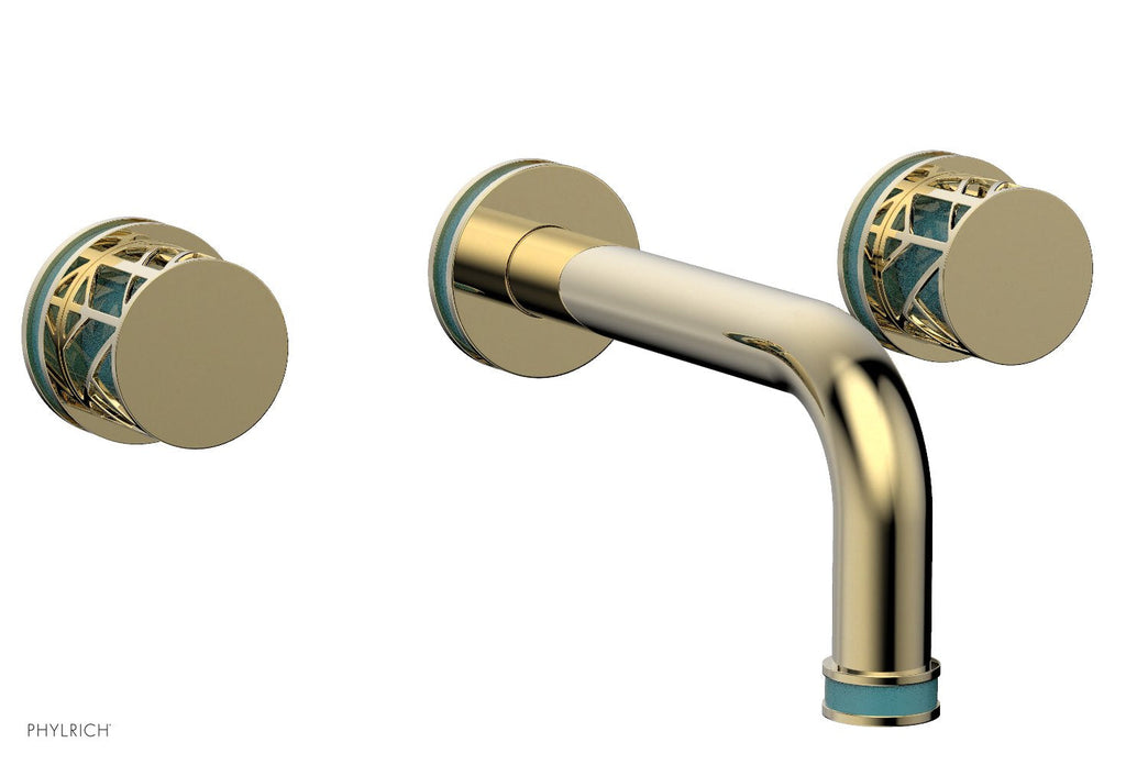 1-1/8" - Polished Brass Uncoated - JOLIE Wall Lavatory Set - Round Handles with "Turquoise" Accents 222-11 by Phylrich - New York Hardware