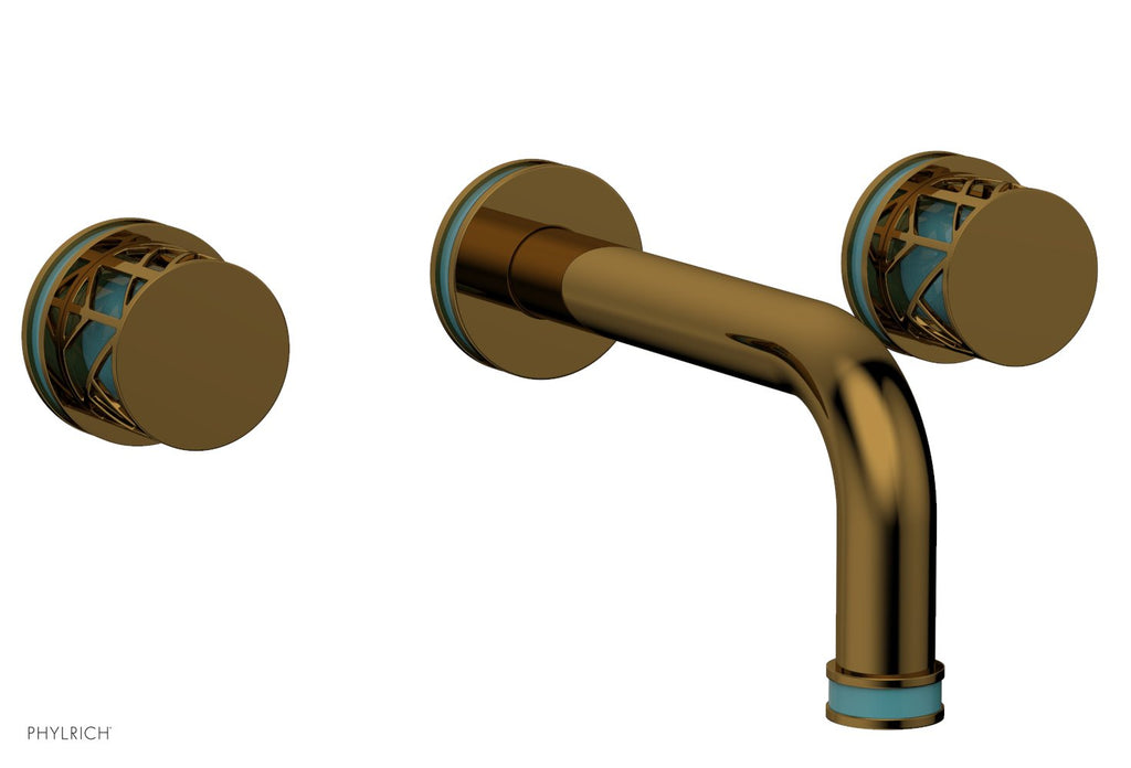 1-1/8" - Polished Gold - JOLIE Wall Lavatory Set - Round Handles with "Turquoise" Accents 222-11 by Phylrich - New York Hardware