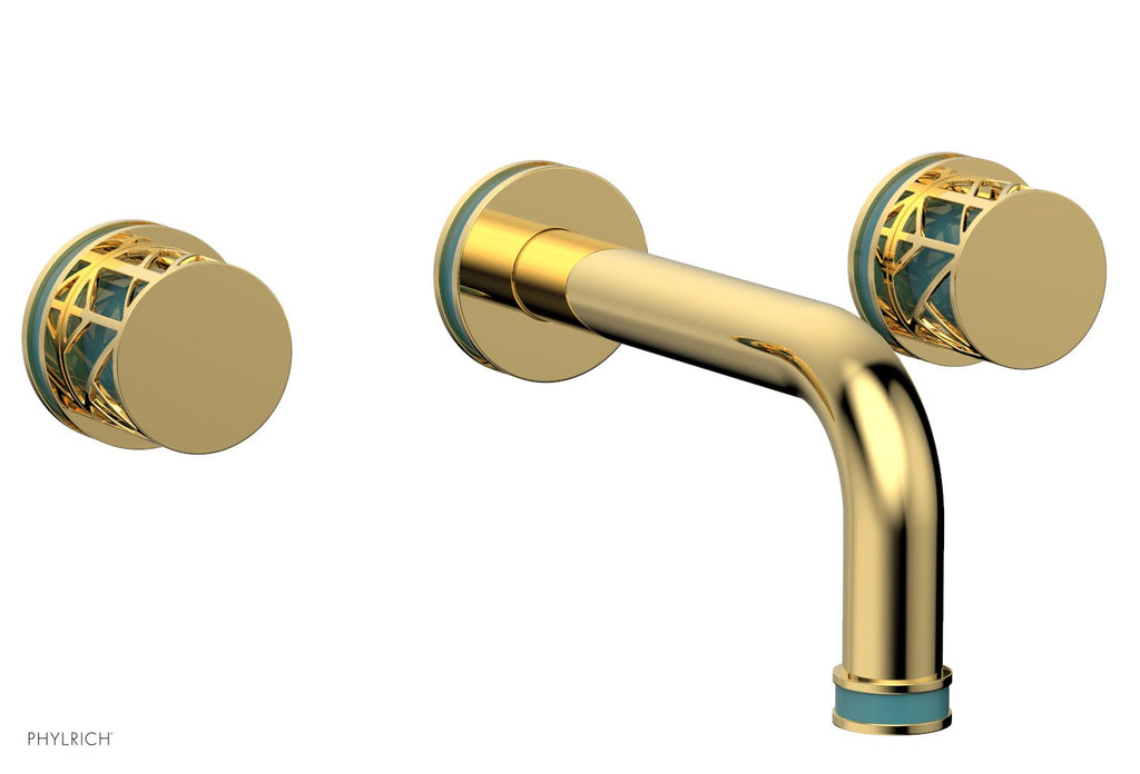 1-1/8" - Satin Gold - JOLIE Wall Lavatory Set - Round Handles with "Turquoise" Accents 222-11 by Phylrich - New York Hardware