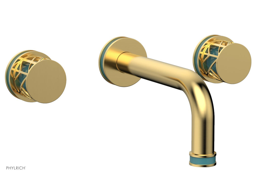 1-1/8" - Burnished Gold - JOLIE Wall Lavatory Set - Round Handles with "Turquoise" Accents 222-11 by Phylrich - New York Hardware