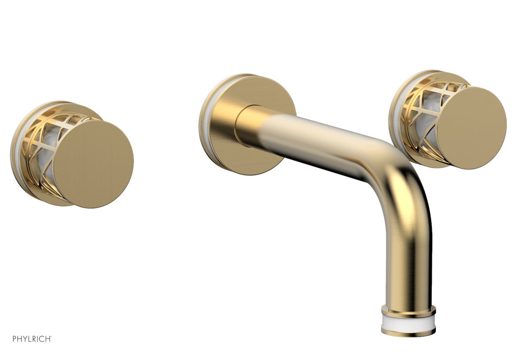 1-1/8" - Satin Brass - JOLIE Wall Lavatory Set - Round Handles with "White" Accents 222-11 by Phylrich - New York Hardware