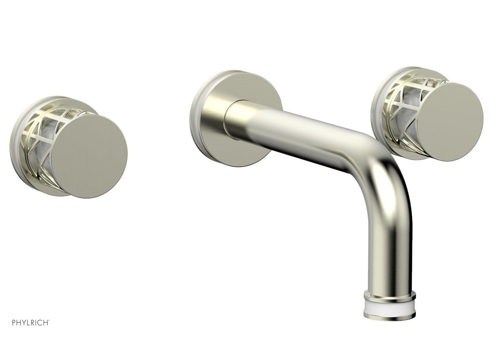 1-1/8" - Satin Nickel - JOLIE Wall Lavatory Set - Round Handles with "White" Accents 222-11 by Phylrich - New York Hardware