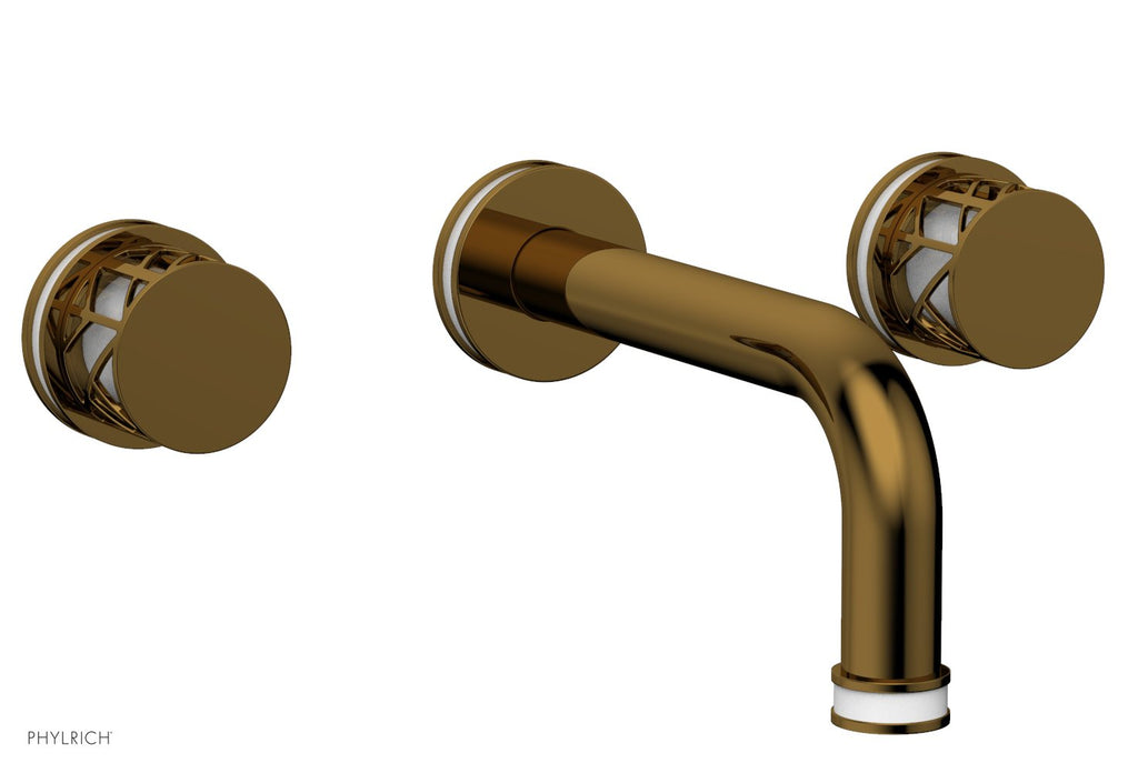1-1/8" - French Brass - JOLIE Wall Lavatory Set - Round Handles with "White" Accents 222-11 by Phylrich - New York Hardware