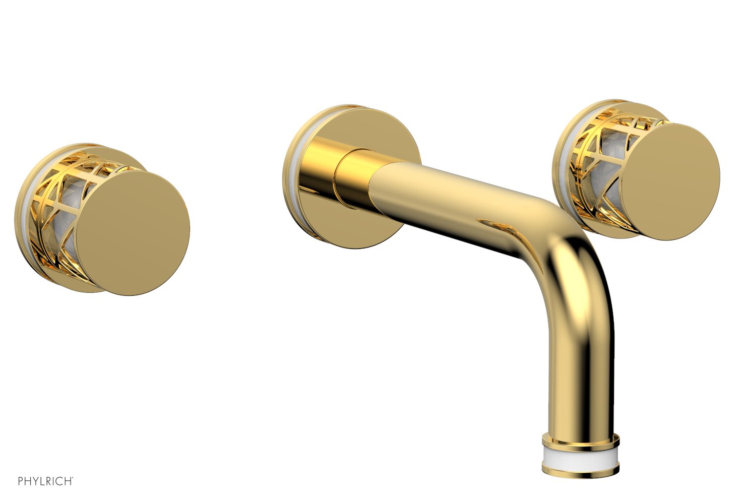 1-1/8" - Polished Gold - JOLIE Wall Lavatory Set - Round Handles with "White" Accents 222-11 by Phylrich - New York Hardware
