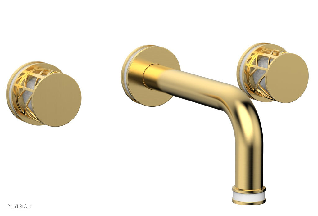 1-1/8" - Satin Gold - JOLIE Wall Lavatory Set - Round Handles with "White" Accents 222-11 by Phylrich - New York Hardware