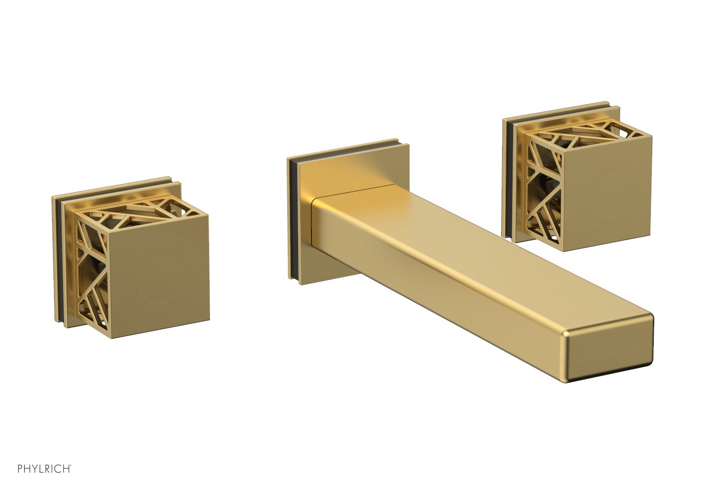 1-1/8" - Burnished Gold - JOLIE Wall Lavatory Set - Square Handles with "Black" Accents 222-12 by Phylrich - New York Hardware