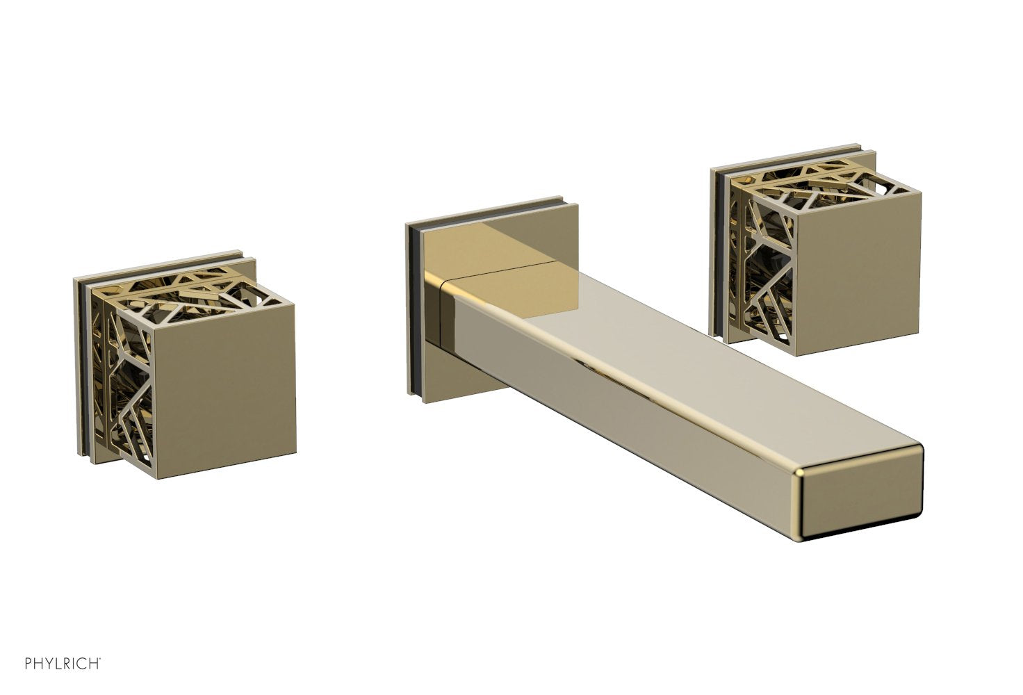 1-1/8" - Polished Brass Uncoated - JOLIE Wall Lavatory Set - Square Handles with "Black" Accents 222-12 by Phylrich - New York Hardware