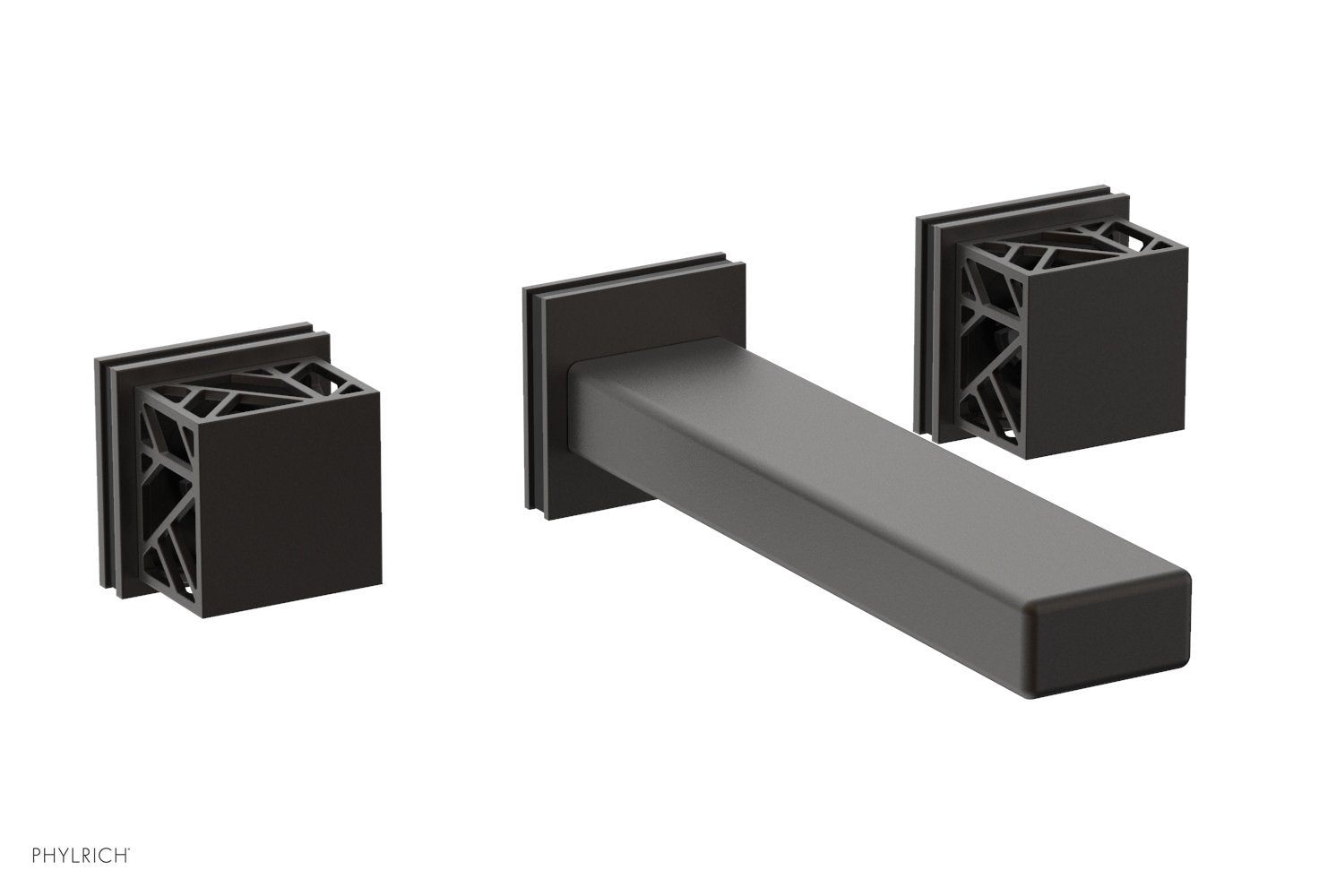 1-1/8" - Oil Rubbed Bronze - JOLIE Wall Lavatory Set - Square Handles with "Black" Accents 222-12 by Phylrich - New York Hardware