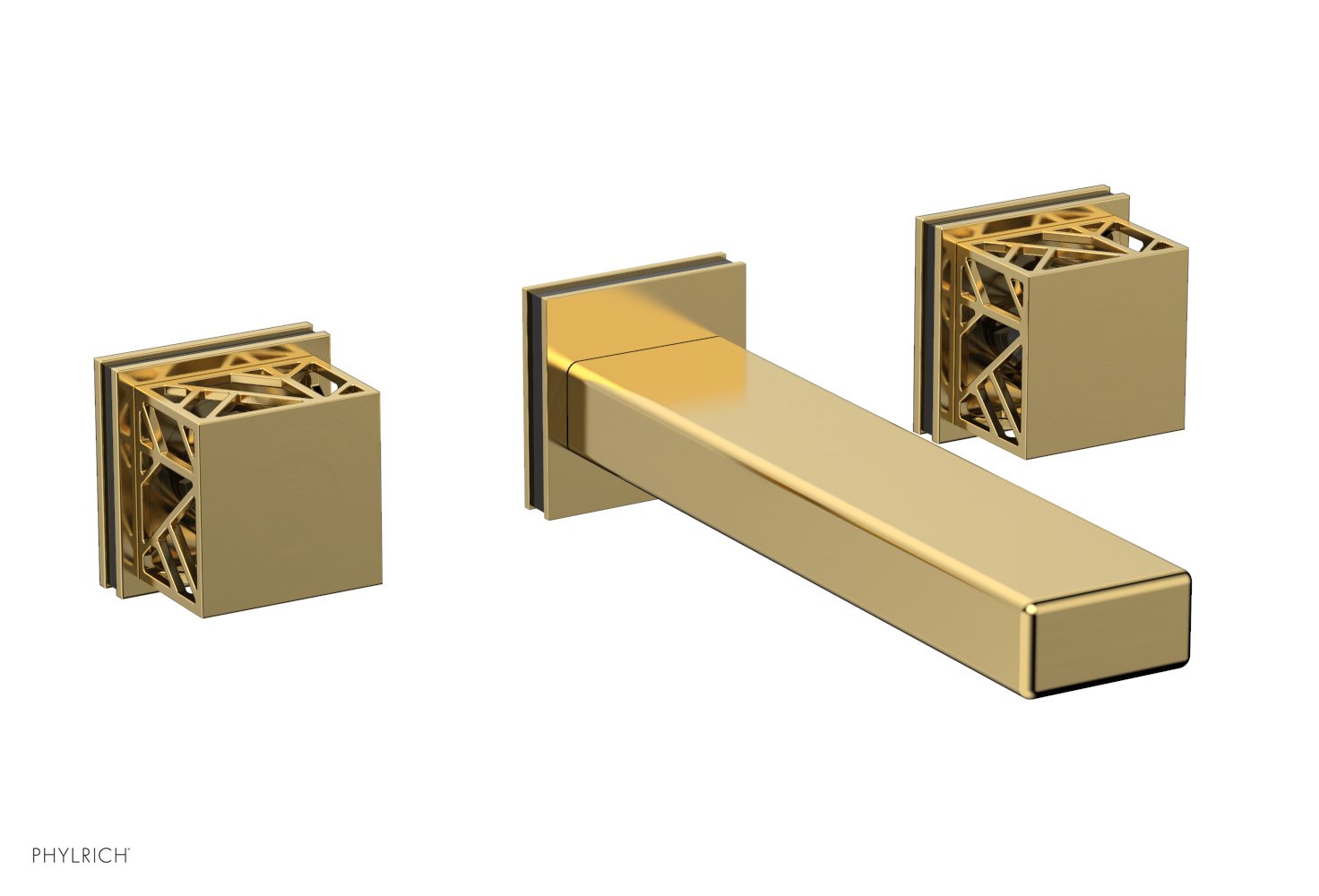 1-1/8" - Satin Gold - JOLIE Wall Lavatory Set - Square Handles with "Black" Accents 222-12 by Phylrich - New York Hardware