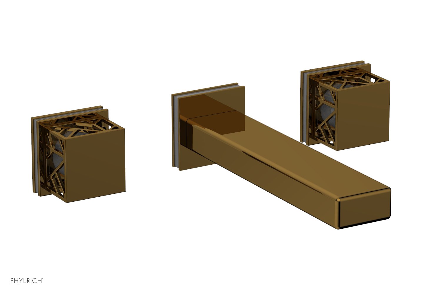 1-1/8" - Polished Gold - JOLIE Wall Tub Set - Square Handles with "Grey" Accents 222-57 by Phylrich - New York Hardware