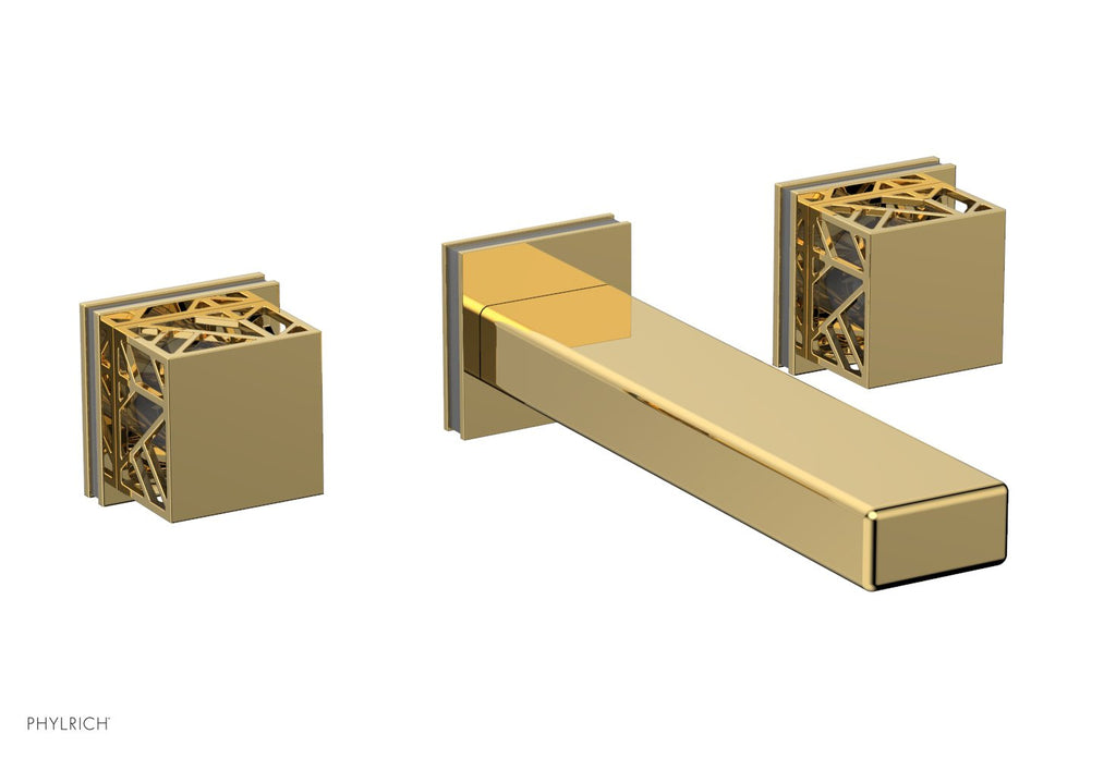 1-1/8" - Polished Gold - JOLIE Wall Lavatory Set - Square Handles with "Grey" Accents 222-12 by Phylrich - New York Hardware