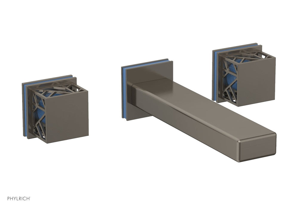 1-1/8" - Pewter - JOLIE Wall Lavatory Set - Square Handles with "Light Blue" Accents 222-12 by Phylrich - New York Hardware