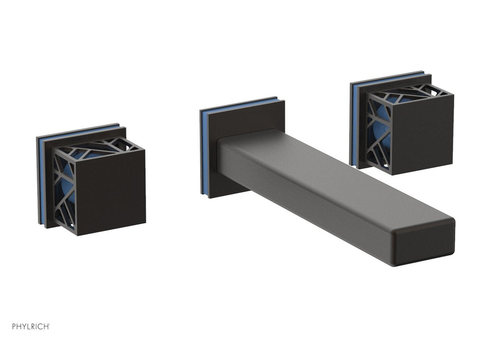 1-1/8" - Oil Rubbed Bronze - JOLIE Wall Lavatory Set - Square Handles with "Light Blue" Accents 222-12 by Phylrich - New York Hardware
