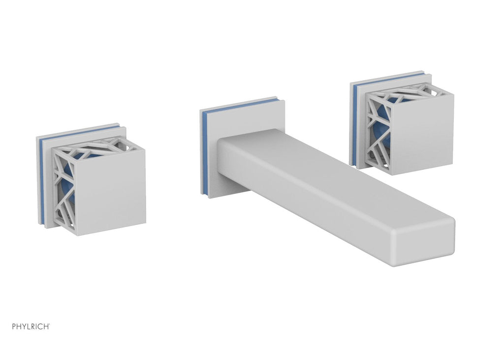 1-1/8" - Satin White - JOLIE Wall Tub Set - Square Handles with "Light Blue" Accents 222-57 by Phylrich - New York Hardware