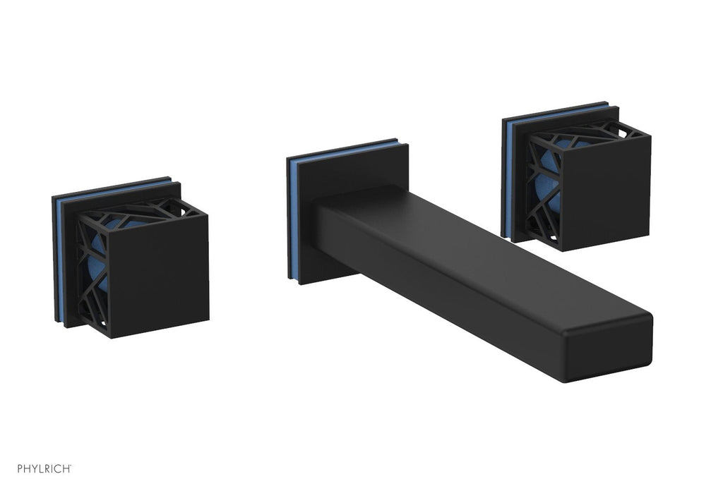 1-1/8" - Matte Black - JOLIE Wall Lavatory Set - Square Handles with "Light Blue" Accents 222-12 by Phylrich - New York Hardware