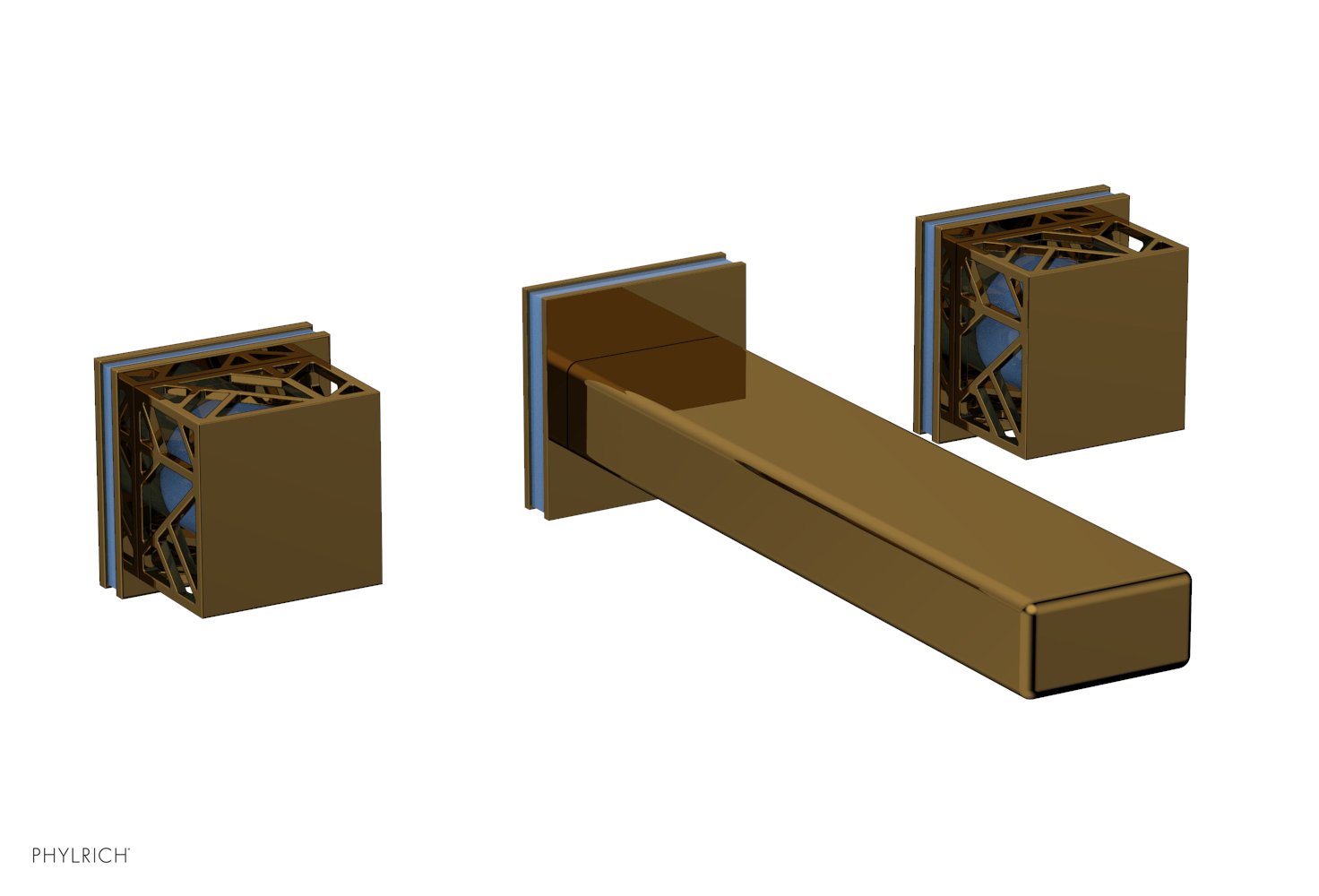 1-1/8" - French Brass - JOLIE Wall Lavatory Set - Square Handles with "Light Blue" Accents 222-12 by Phylrich - New York Hardware