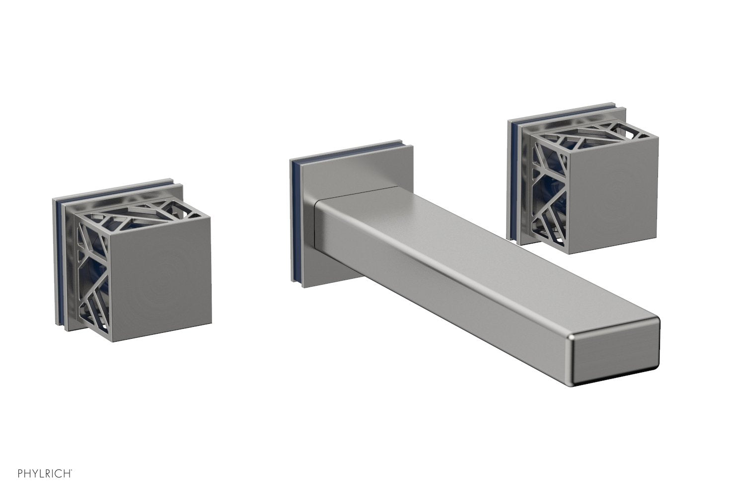 1-1/8" - Satin Chrome - JOLIE Wall Lavatory Set - Square Handles with "Navy blue" Accents 222-12 by Phylrich - New York Hardware
