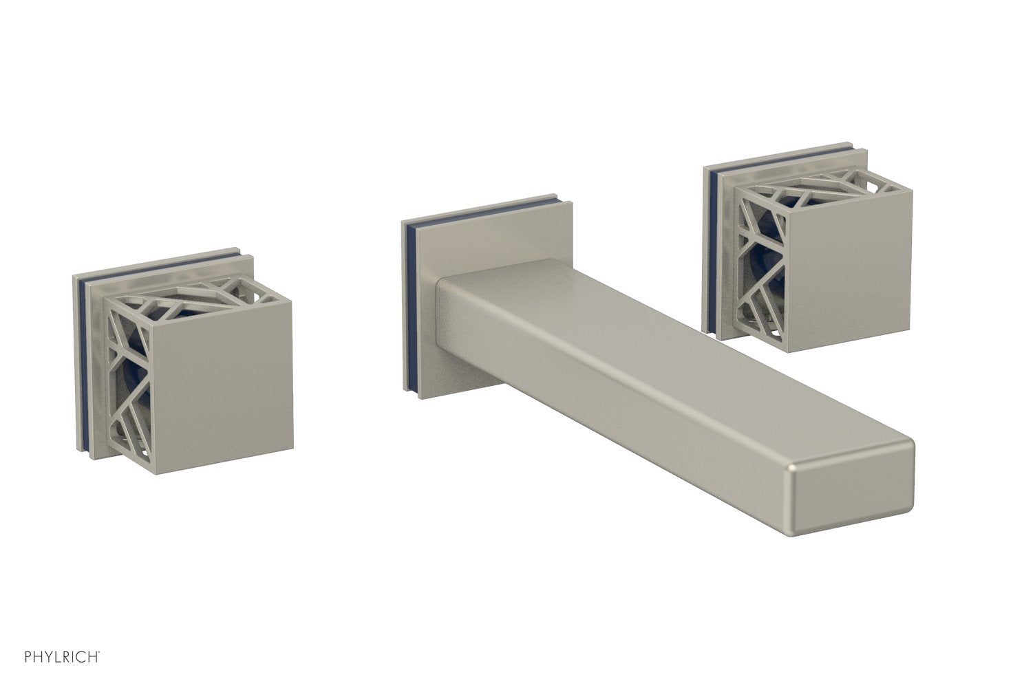 1-1/8" - Burnished Nickel - JOLIE Wall Lavatory Set - Square Handles with "Navy blue" Accents 222-12 by Phylrich - New York Hardware