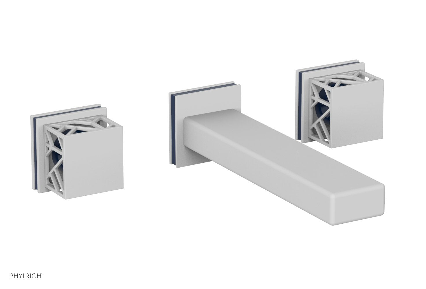 1-1/8" - Satin White - JOLIE Wall Lavatory Set - Square Handles with "Navy blue" Accents 222-12 by Phylrich - New York Hardware
