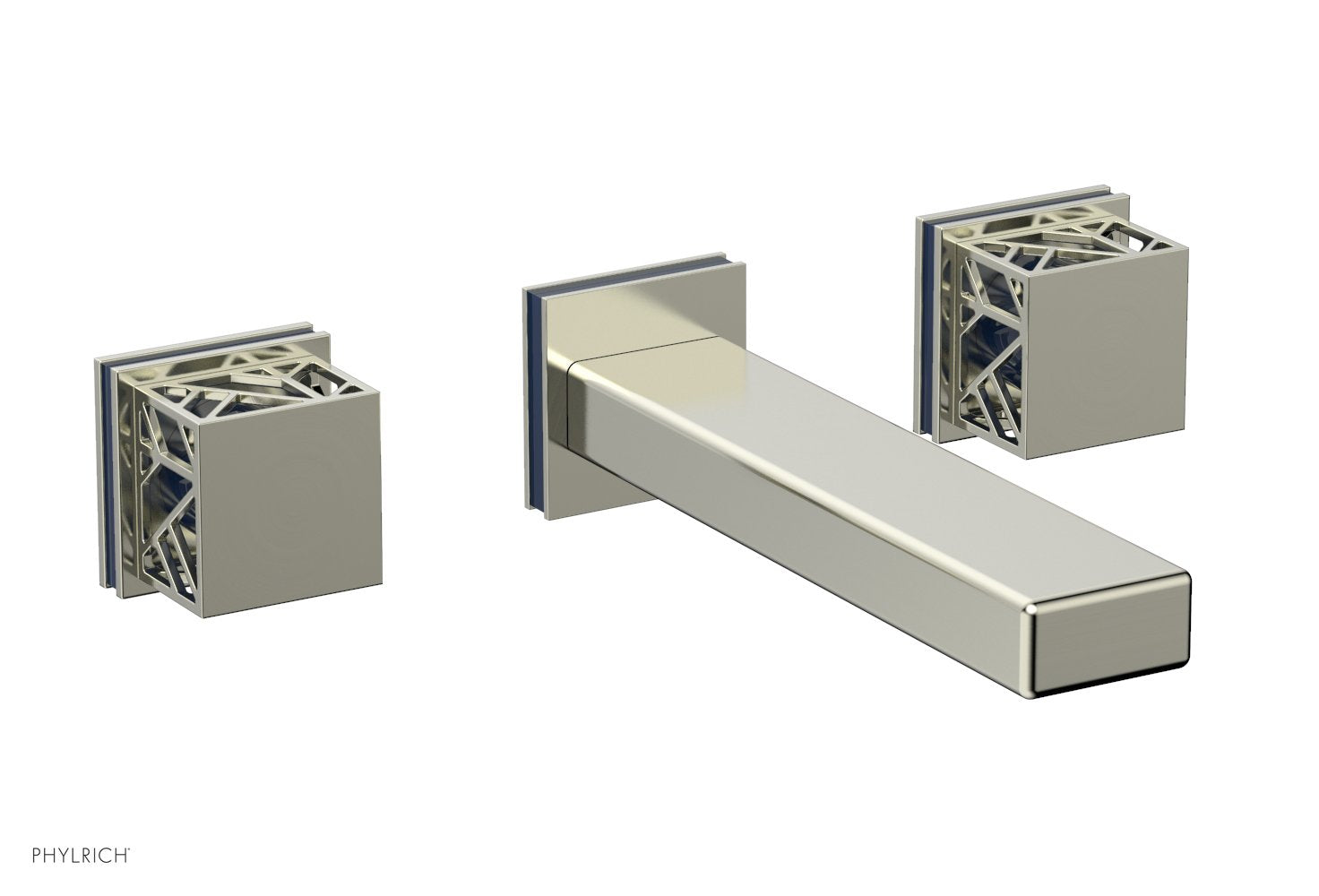 1-1/8" - Polished Brass - JOLIE Wall Lavatory Set - Square Handles with "Navy blue" Accents 222-12 by Phylrich - New York Hardware