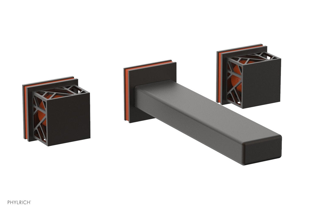 1-1/8" - Oil Rubbed Bronze - JOLIE Wall Tub Set - Square Handles with "Orange" Accents 222-57 by Phylrich - New York Hardware