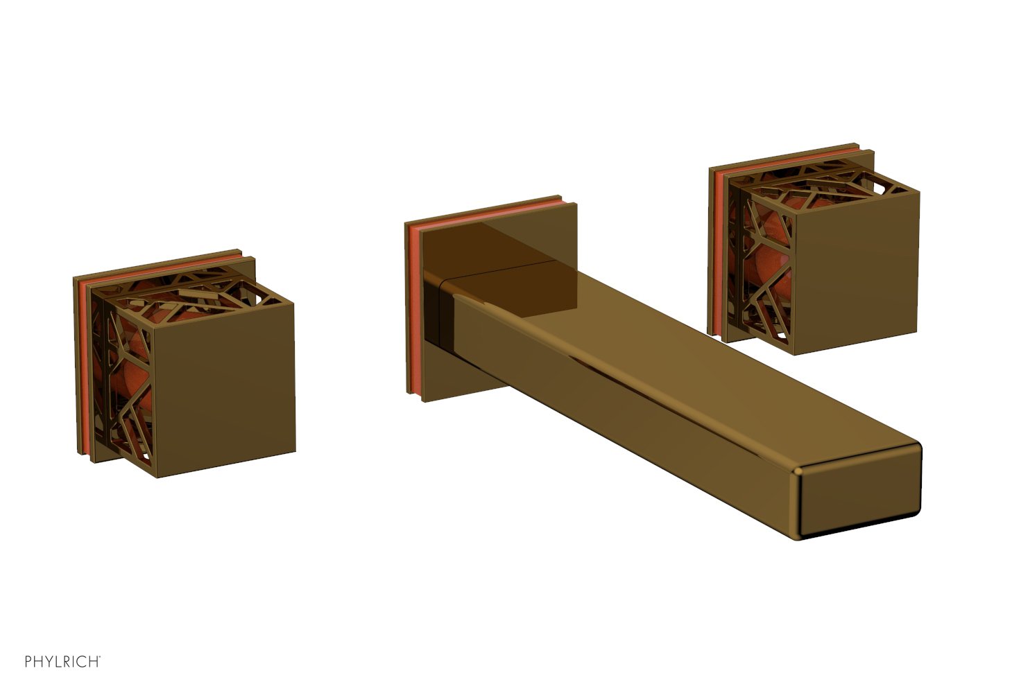 1-1/8" - French Brass - JOLIE Wall Lavatory Set - Square Handles with "Orange" Accents 222-12 by Phylrich - New York Hardware