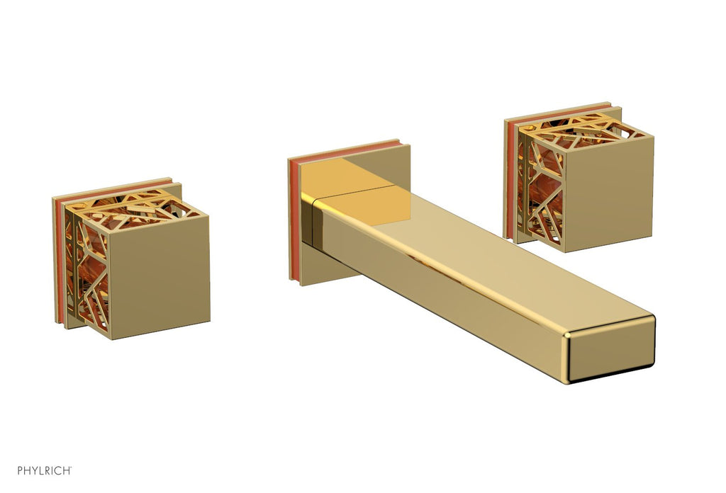 1-1/8" - Polished Gold - JOLIE Wall Tub Set - Square Handles with "Orange" Accents 222-57 by Phylrich - New York Hardware