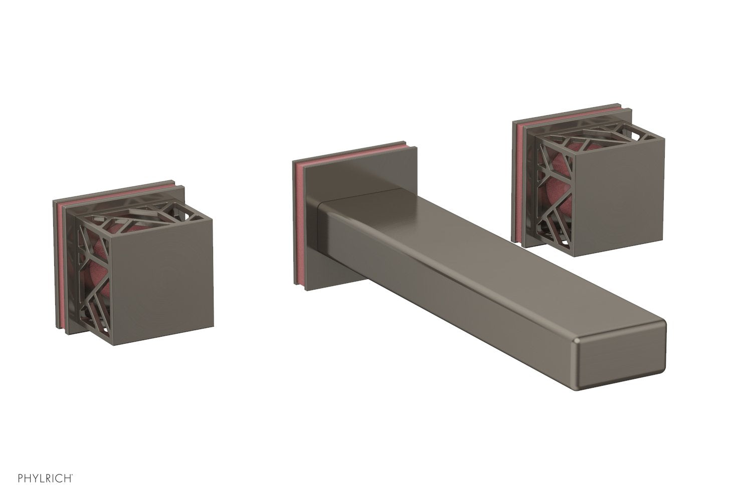 1-1/8" - Pewter - JOLIE Wall Tub Set - Square Handles with "Pink" Accents 222-57 by Phylrich - New York Hardware
