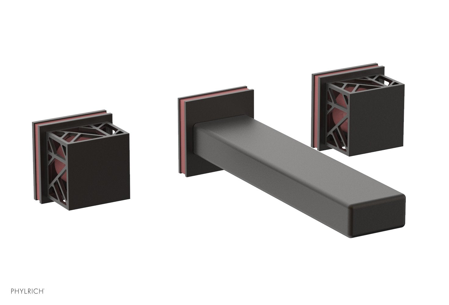 1-1/8" - Oil Rubbed Bronze - JOLIE Wall Lavatory Set - Square Handles with "Pink" Accents 222-12 by Phylrich - New York Hardware
