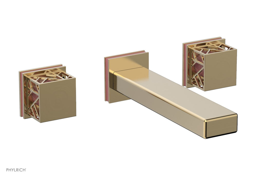 1-1/8" - Satin Brass - JOLIE Wall Tub Set - Square Handles with "Pink" Accents 222-57 by Phylrich - New York Hardware