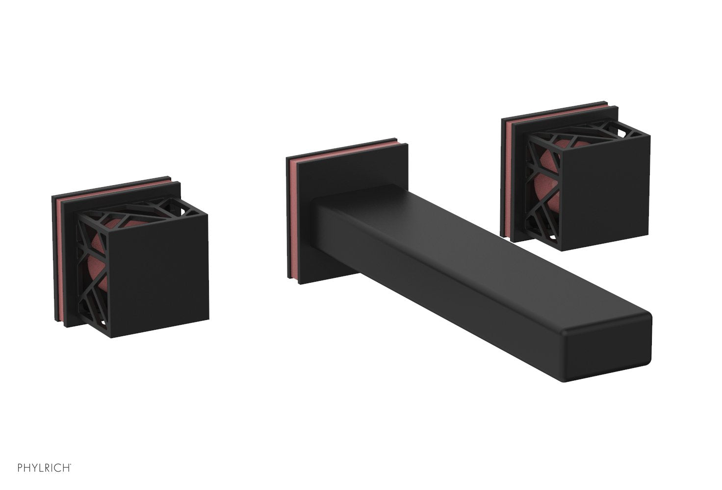1-1/8" - Matte Black - JOLIE Wall Lavatory Set - Square Handles with "Pink" Accents 222-12 by Phylrich - New York Hardware