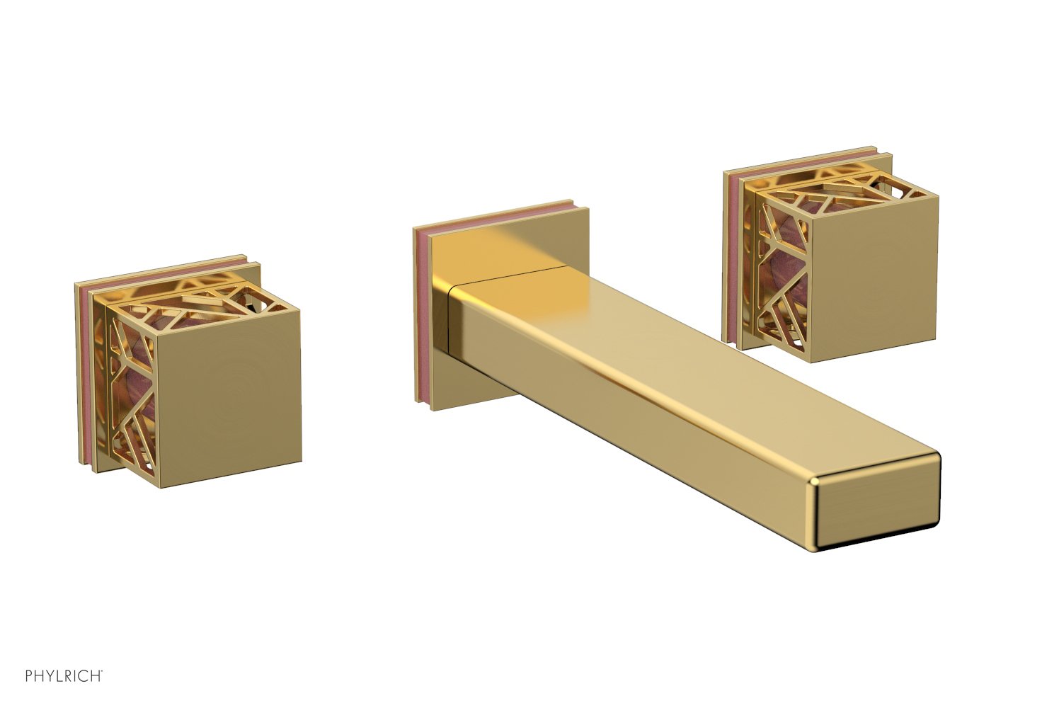 1-1/8" - Satin Gold - JOLIE Wall Lavatory Set - Square Handles with "Pink" Accents 222-12 by Phylrich - New York Hardware