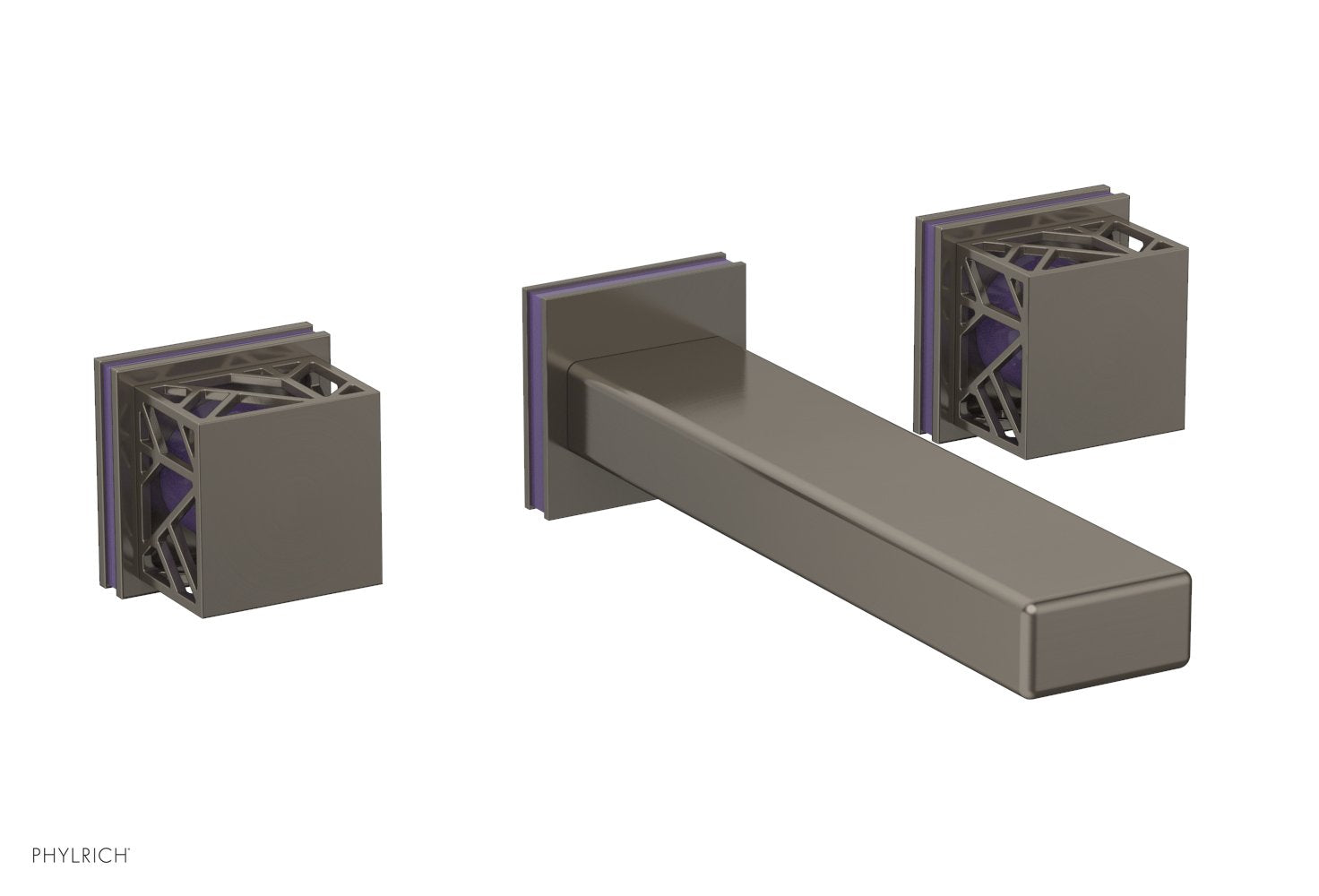 1-1/8" - Pewter - JOLIE Wall Lavatory Set - Square Handles with "Purple" Accents 222-12 by Phylrich - New York Hardware