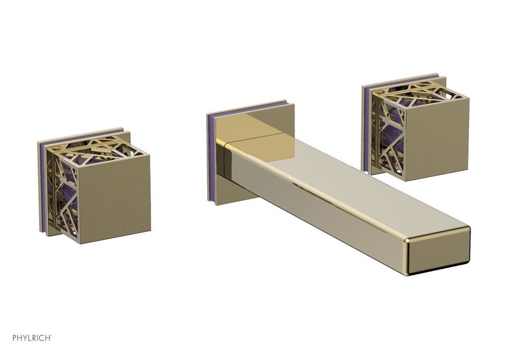 1-1/8" - Polished Brass Uncoated - JOLIE Wall Tub Set - Square Handles with "Purple" Accents 222-57 by Phylrich - New York Hardware