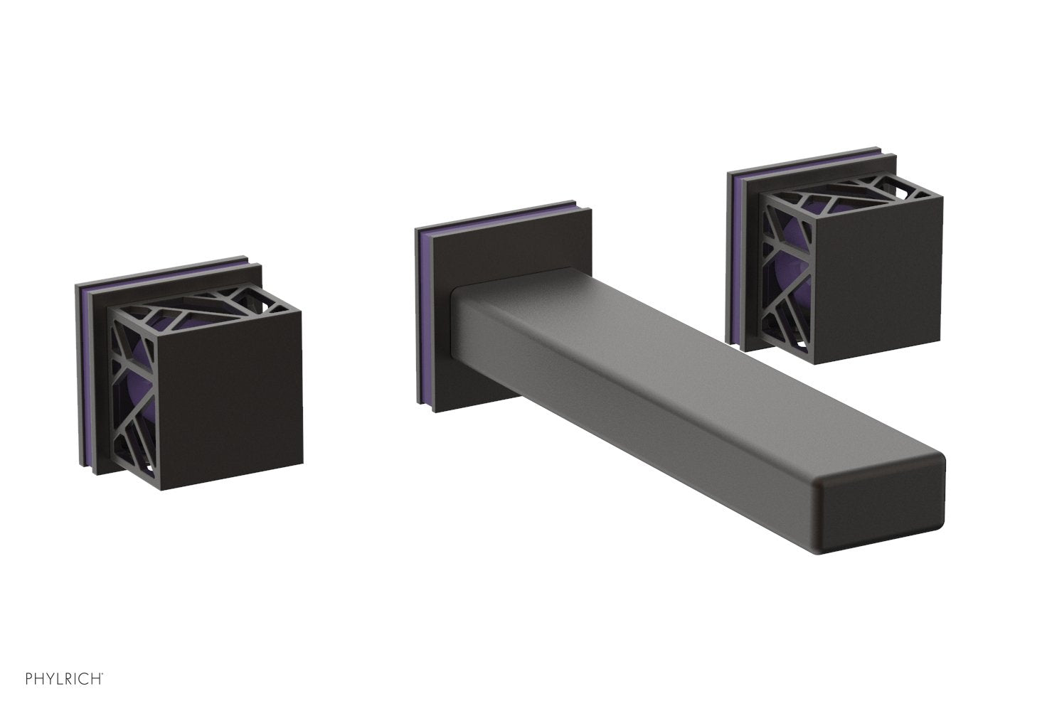 1-1/8" - Oil Rubbed Bronze - JOLIE Wall Lavatory Set - Square Handles with "Purple" Accents 222-12 by Phylrich - New York Hardware
