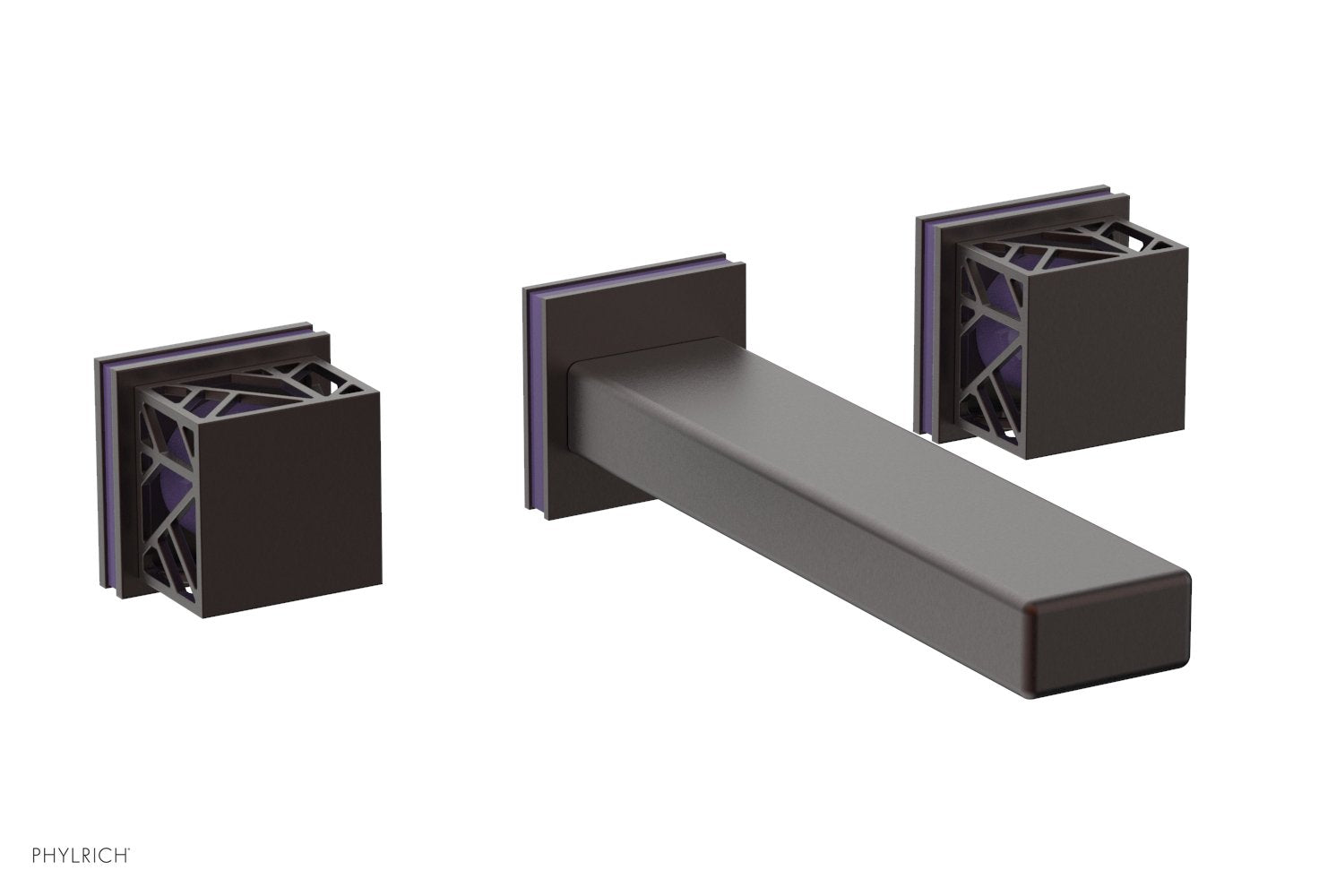 1-1/8" - Weathered Copper - JOLIE Wall Lavatory Set - Square Handles with "Purple" Accents 222-12 by Phylrich - New York Hardware