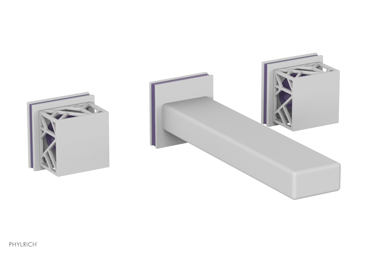 1-1/8" - Satin White - JOLIE Wall Lavatory Set - Square Handles with "Purple" Accents 222-12 by Phylrich - New York Hardware