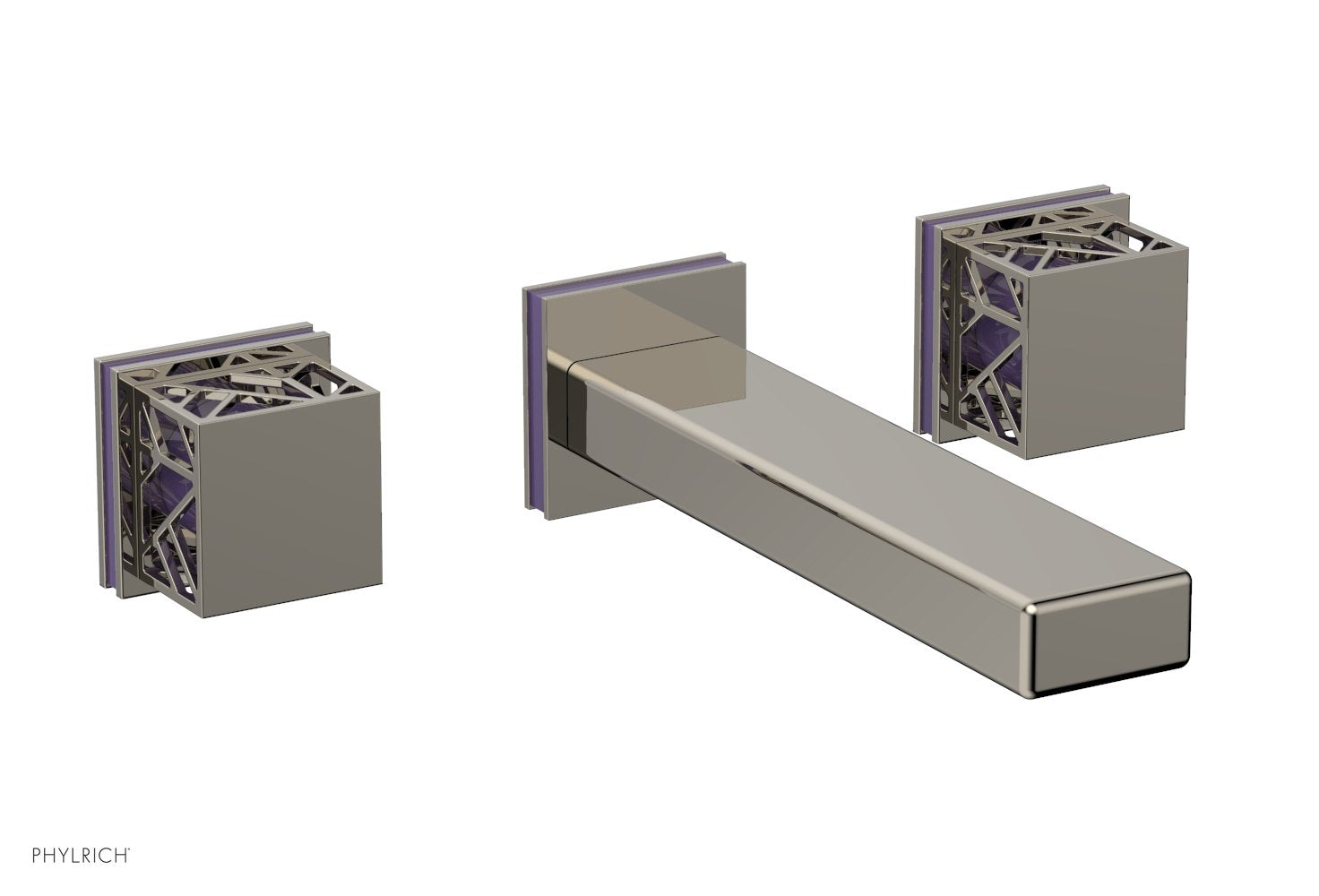 1-1/8" - Polished Nickel - JOLIE Wall Lavatory Set - Square Handles with "Purple" Accents 222-12 by Phylrich - New York Hardware