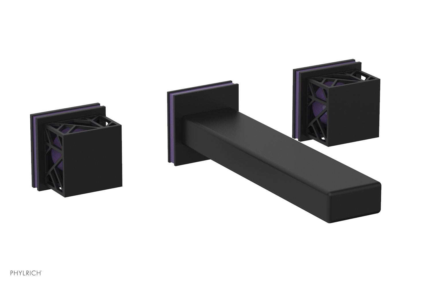 1-1/8" - Matte Black - JOLIE Wall Lavatory Set - Square Handles with "Purple" Accents 222-12 by Phylrich - New York Hardware