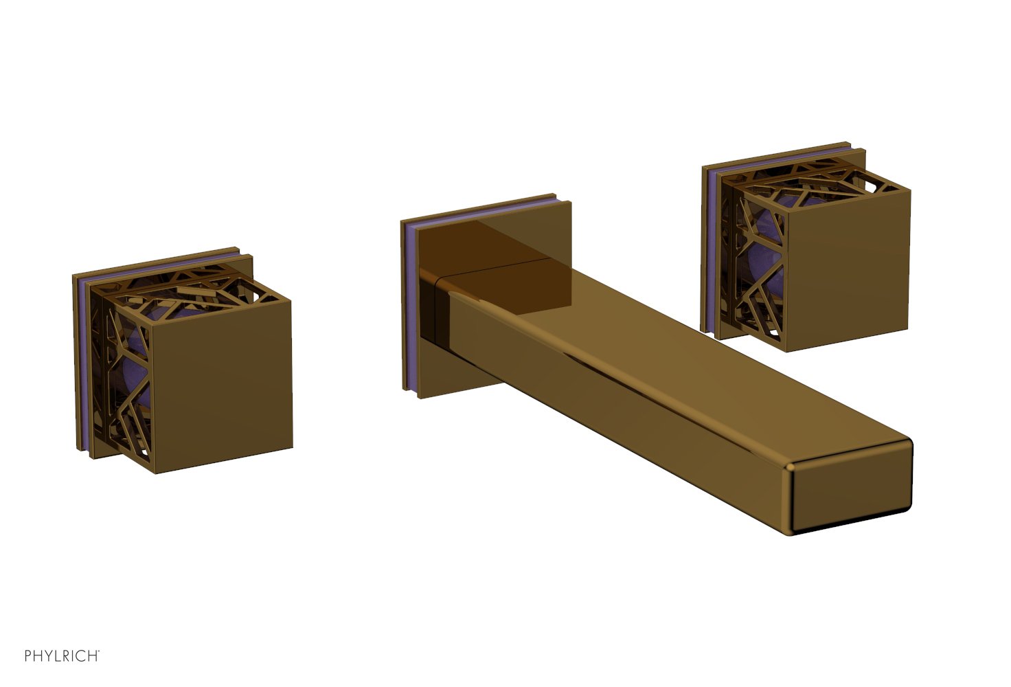 1-1/8" - French Brass - JOLIE Wall Lavatory Set - Square Handles with "Purple" Accents 222-12 by Phylrich - New York Hardware