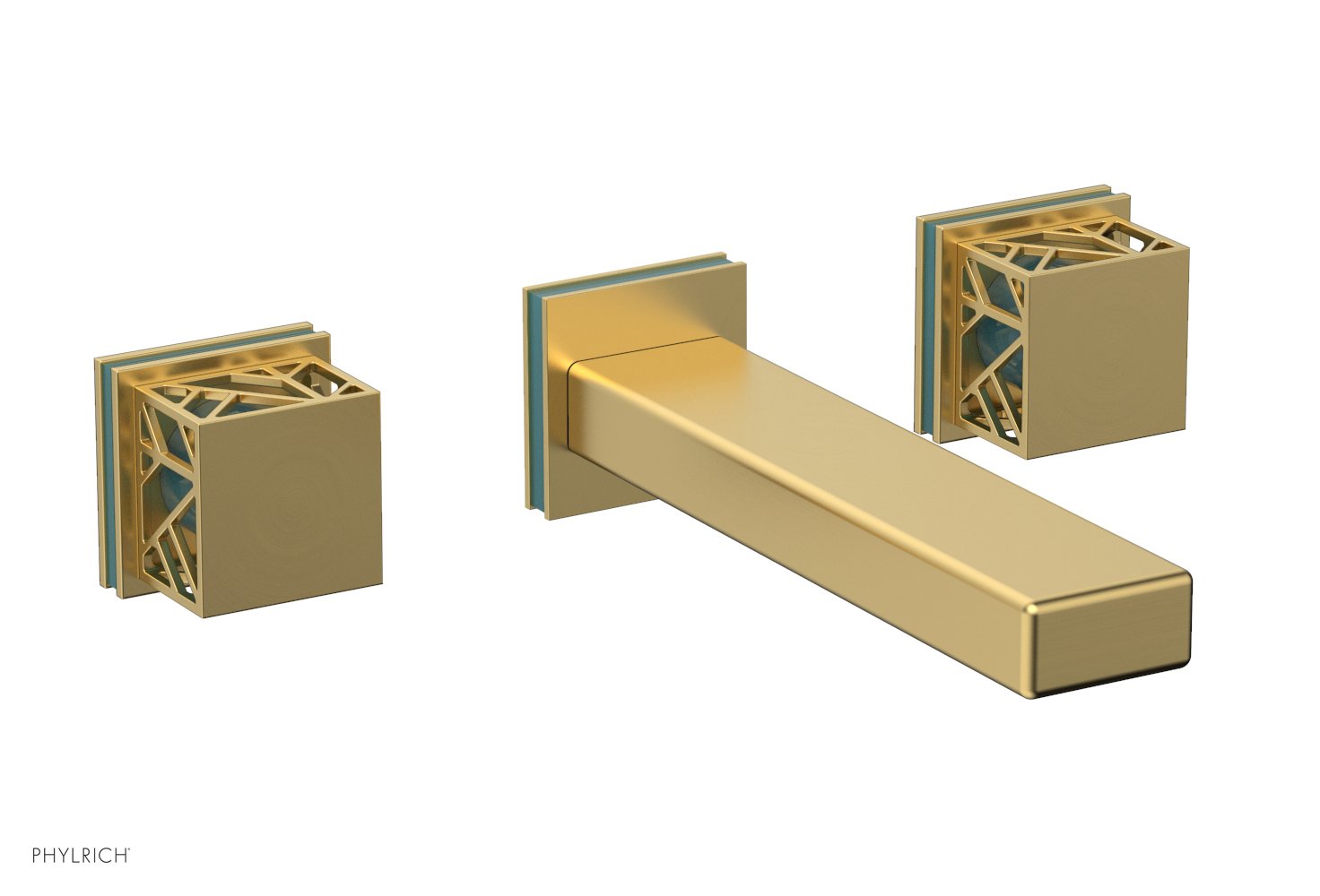 1-1/8" - Burnished Gold - JOLIE Wall Lavatory Set - Square Handles with "Turquoise" Accents 222-12 by Phylrich - New York Hardware