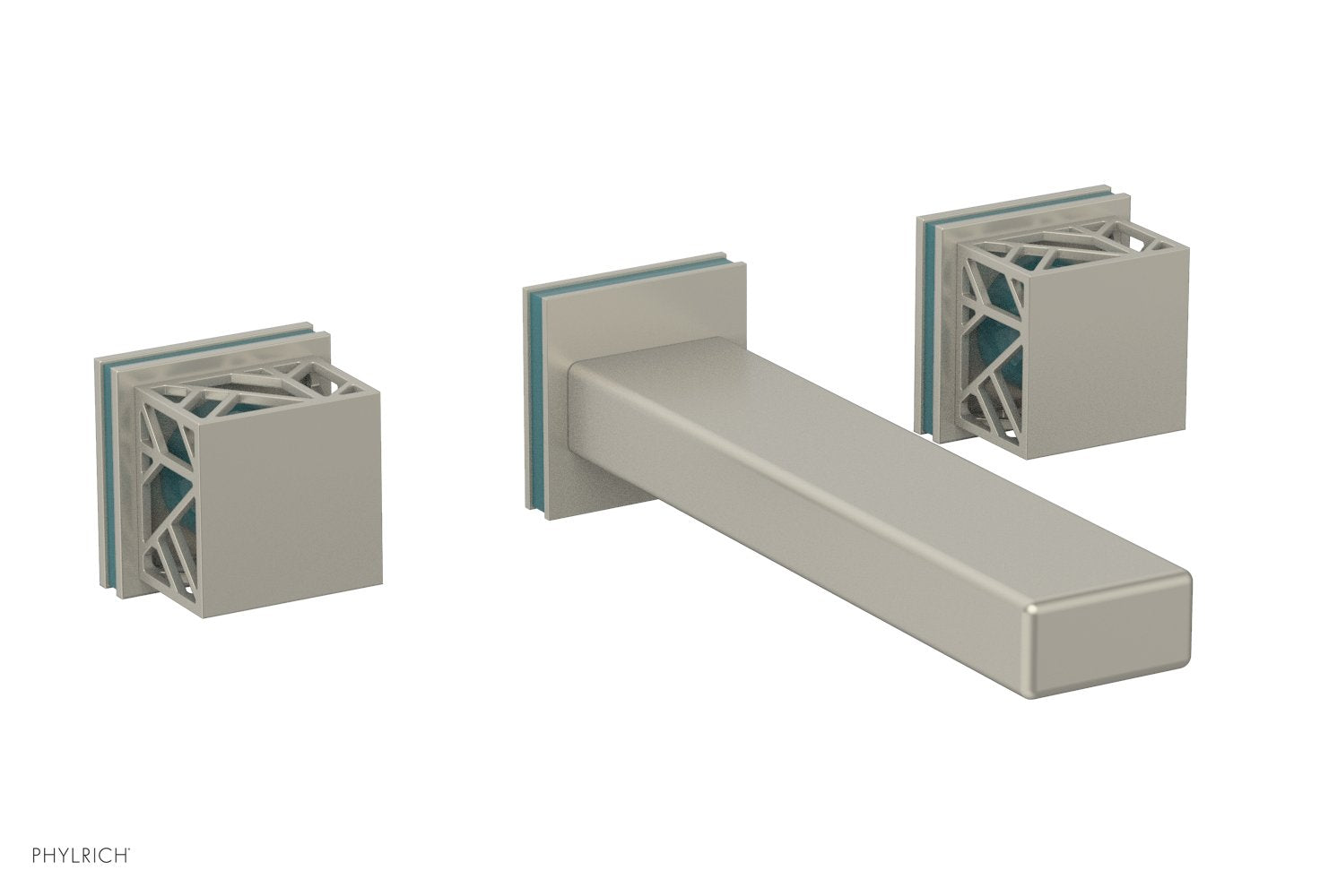 1-1/8" - Burnished Nickel - JOLIE Wall Lavatory Set - Square Handles with "Turquoise" Accents 222-12 by Phylrich - New York Hardware