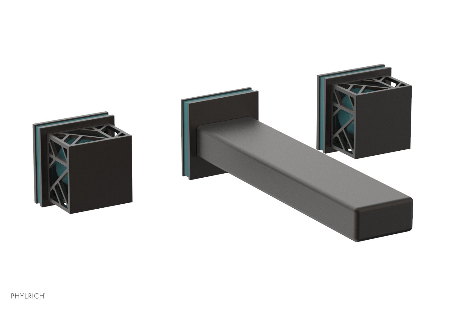1-1/8" - Oil Rubbed Bronze - JOLIE Wall Lavatory Set - Square Handles with "Turquoise" Accents 222-12 by Phylrich - New York Hardware