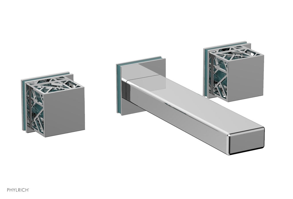 1-1/8" - Satin Brass - JOLIE Wall Tub Set - Square Handles with "Turquoise" Accents 222-57 by Phylrich - New York Hardware