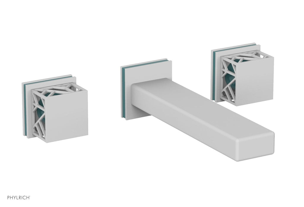 1-1/8" - Satin White - JOLIE Wall Tub Set - Square Handles with "Turquoise" Accents 222-57 by Phylrich - New York Hardware
