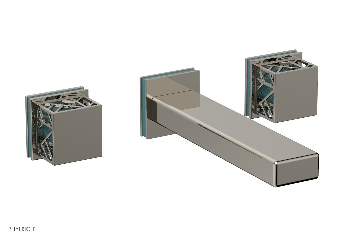 1-1/8" - Matte Black - JOLIE Wall Lavatory Set - Square Handles with "Turquoise" Accents 222-12 by Phylrich - New York Hardware