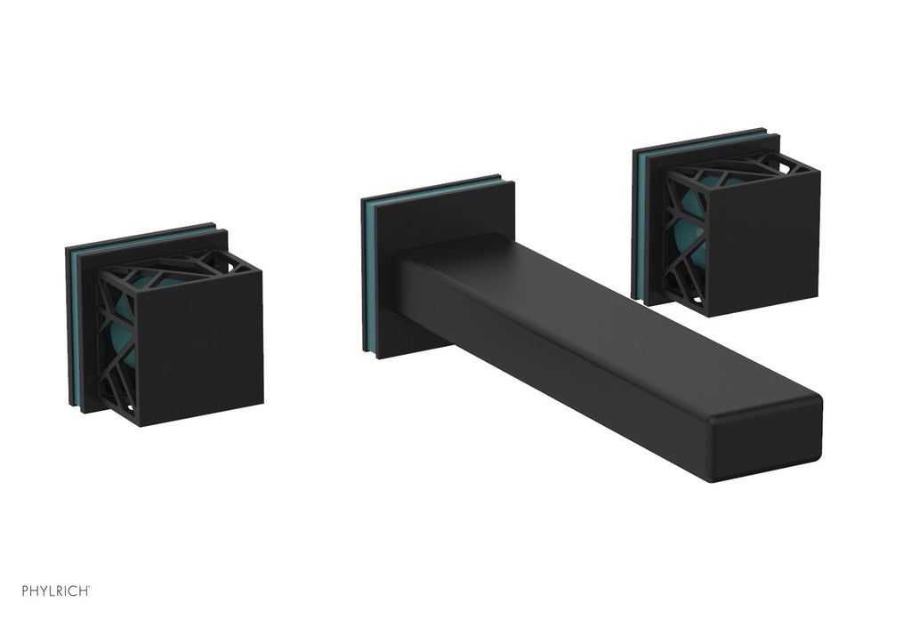1-1/8" - Matte Black - JOLIE Wall Tub Set - Square Handles with "Turquoise" Accents 222-57 by Phylrich - New York Hardware