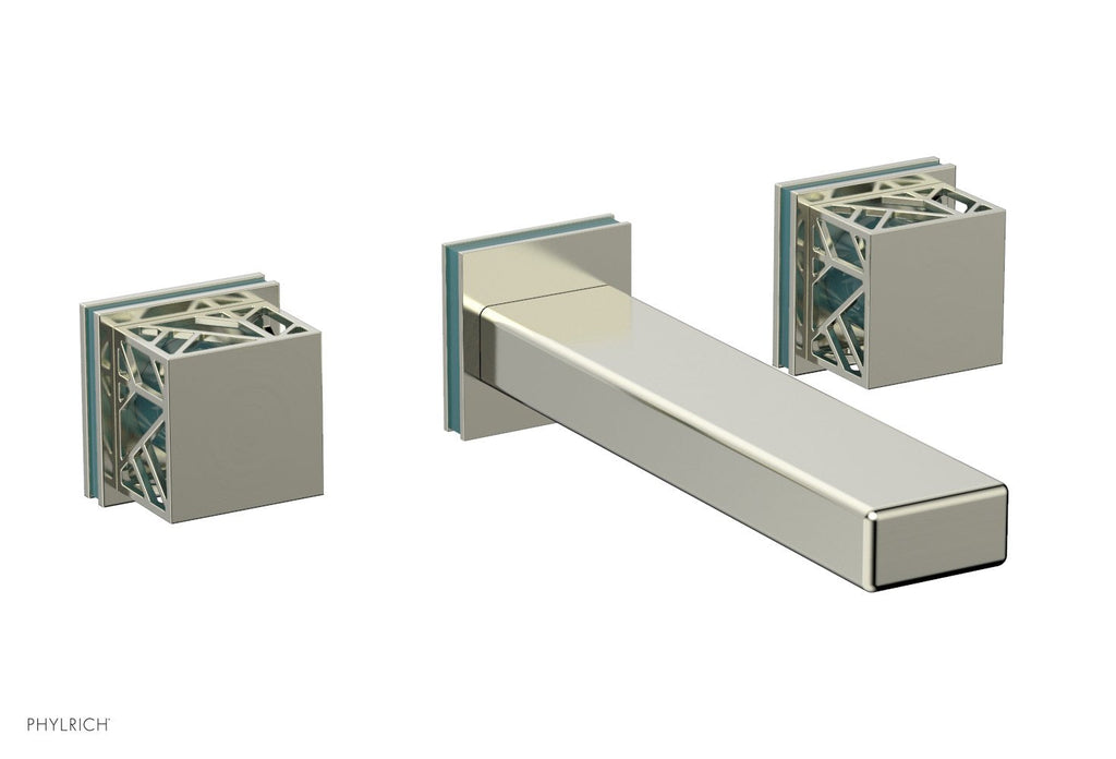1-1/8" - Satin Nickel - JOLIE Wall Tub Set - Square Handles with "Turquoise" Accents 222-57 by Phylrich - New York Hardware