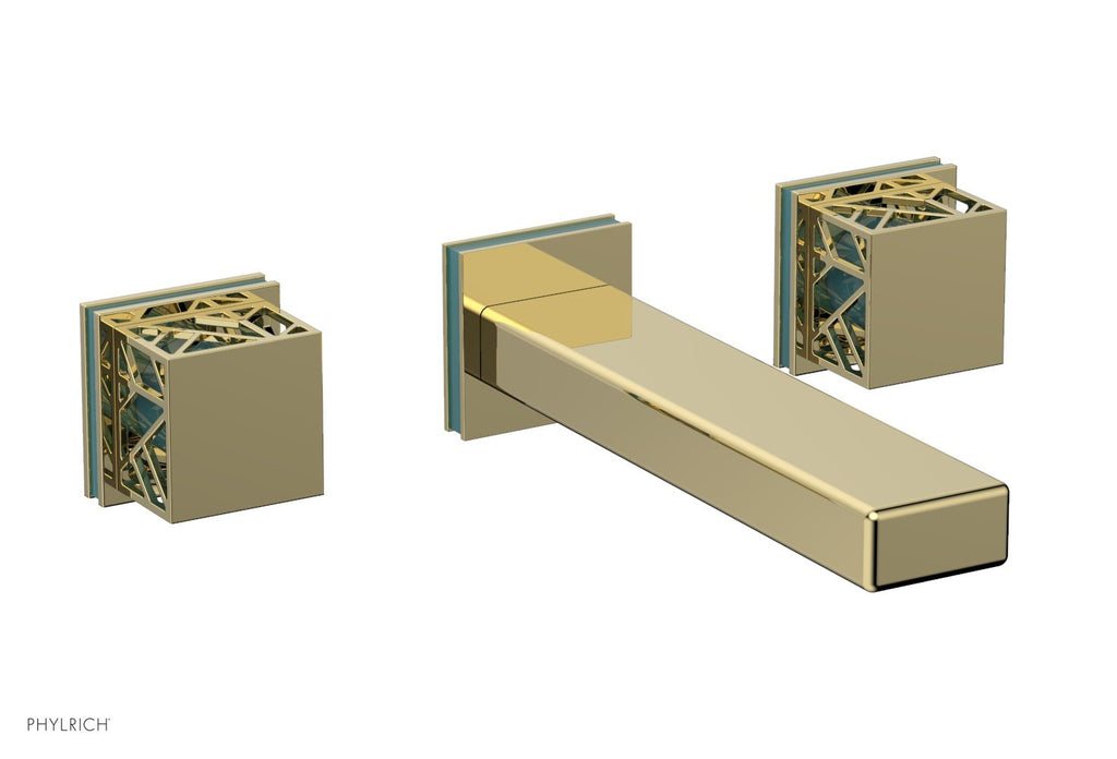 1-1/8" - Polished Brass - JOLIE Wall Tub Set - Square Handles with "Turquoise" Accents 222-57 by Phylrich - New York Hardware