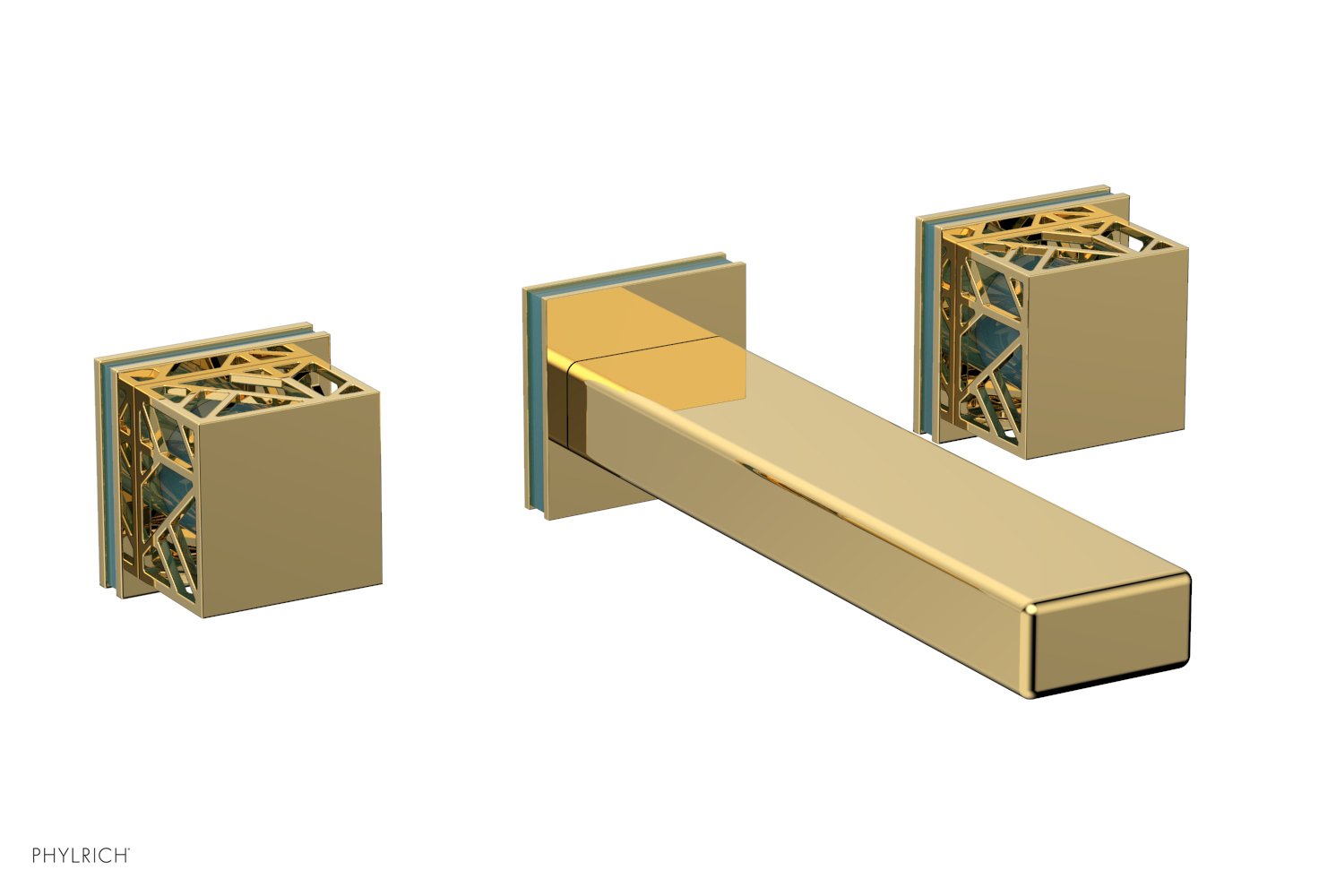 1-1/8" - Polished Gold - JOLIE Wall Lavatory Set - Square Handles with "Turquoise" Accents 222-12 by Phylrich - New York Hardware
